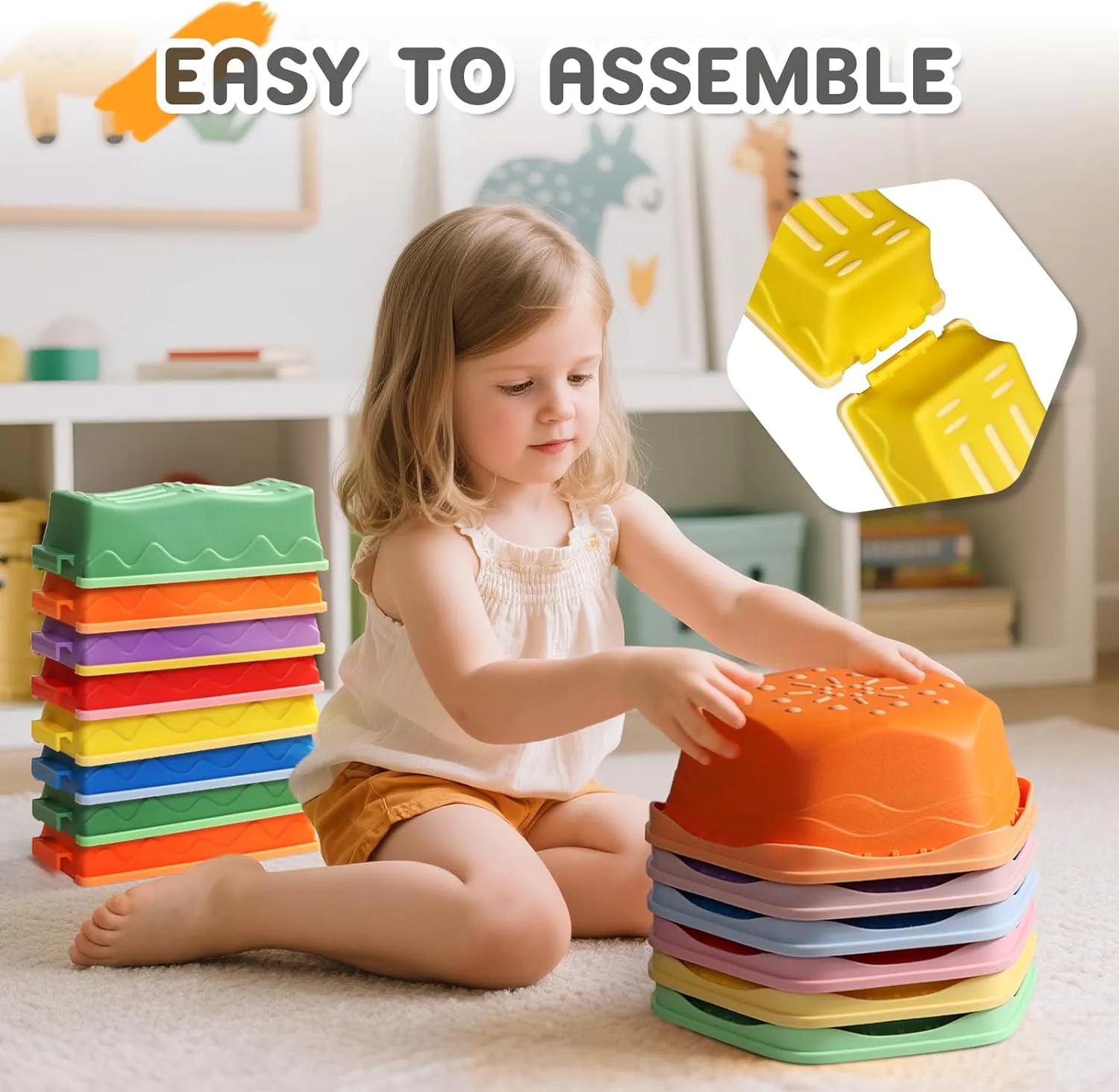 Board Kids Sensory Montessori Interactive Toys Balance Beam for Kids 18Pcs Non-Slip Stepping Stones Obstacle Course inhibit for Toddlers 3 Years   Indoor Outdoor Balance 