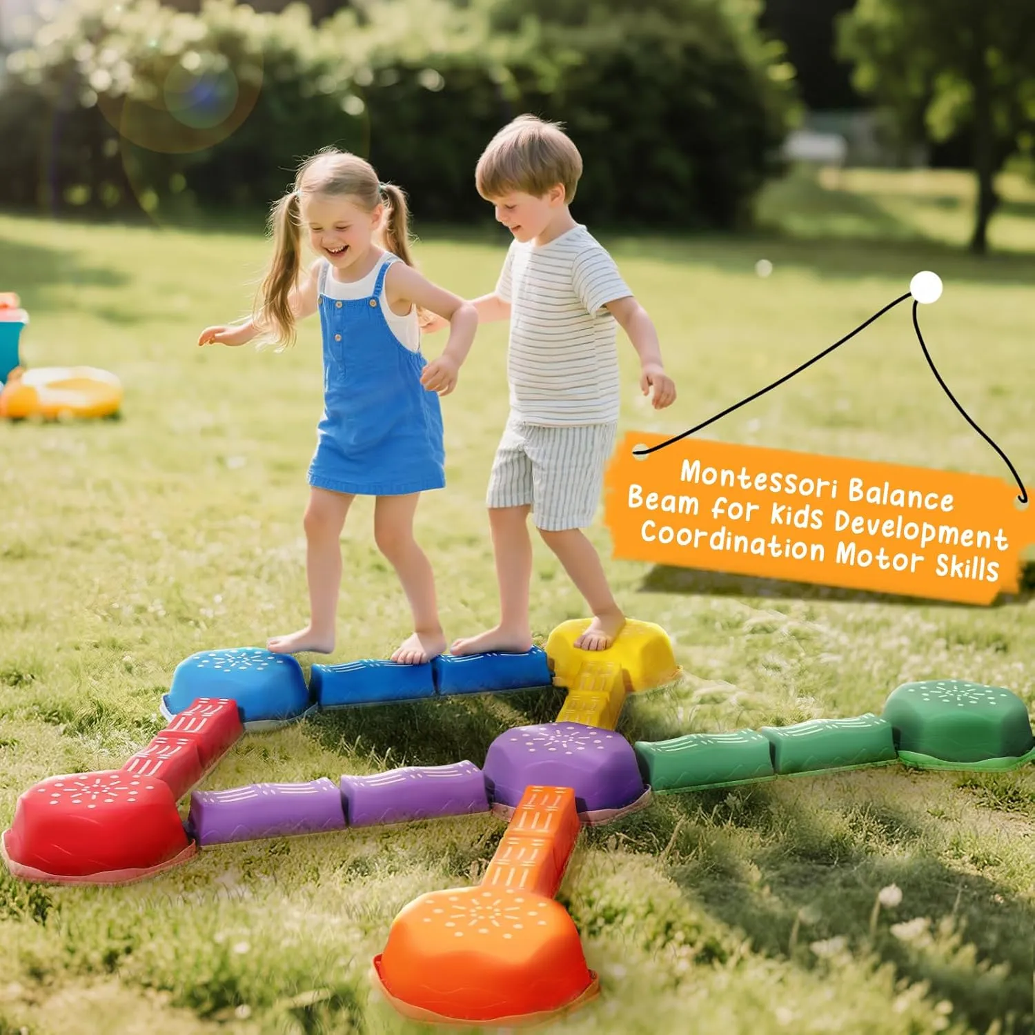 Board Kids Sensory Montessori Interactive Toys Balance Beam for Kids 18Pcs Non-Slip Stepping Stones Obstacle Course inhibit for Toddlers 3 Years   Indoor Outdoor Balance 