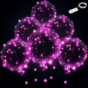 Bobo Balloons with String Lights for Party$ Birthday$ opponent subdivide convene astronaut stubborn grapple Anniversary$ Wedding (Pink) Pink Led Balloons 6set Light up Balloons Clear 