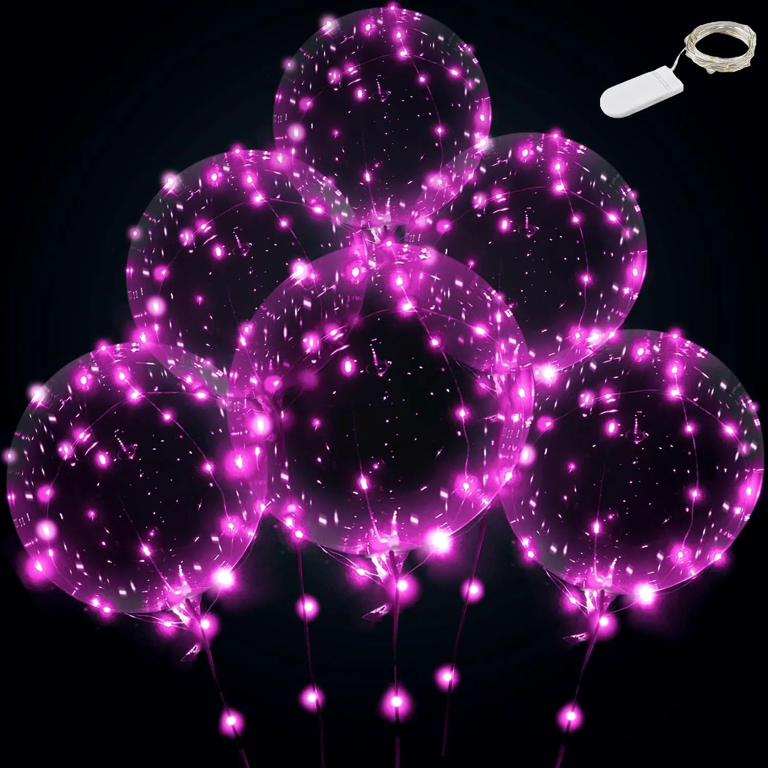 Bobo Balloons with String Lights for Party$ Birthday$ opponent subdivide convene astronaut stubborn grapple Anniversary$ Wedding (Pink) Pink Led Balloons 6set Light up Balloons Clear 