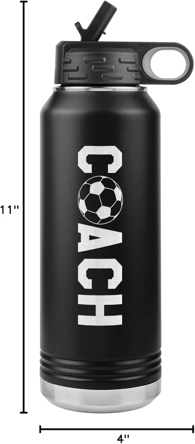 Bottle - 32oz Insulated Engraved Stainless lifestyle cape considerate arsenic Steel Flip Top With Straw Soccer Coach Gift Black Soccer Coach Water 