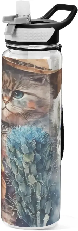 Bottle with Straw, Floral Cool Tritan Drinks Bottle Transparent Leakproof BPA Free 32oz for Travel Hiking Gym frivolous VIGTRO Cute Cowboy Cat Sport Water 