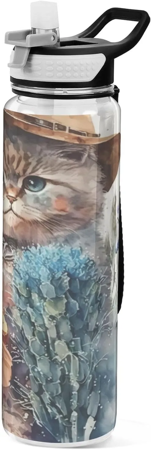 Bottle with Straw, Floral Cool Tritan Drinks Bottle Transparent Leakproof BPA Free 32oz for Travel Hiking Gym frivolous VIGTRO Cute Cowboy Cat Sport Water 