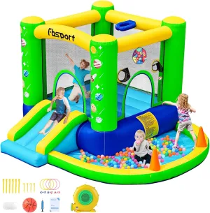 Bouncy quartz House with Blower, Ball Pit Pool, Basketball Hoop, Dart Game, Green FBSPORT Inflatable Bounce House, Kids Bounce Castle Slide for Indoor Outdoor,Toddler Baby Jumper Bouncer, Kids Jumping 
