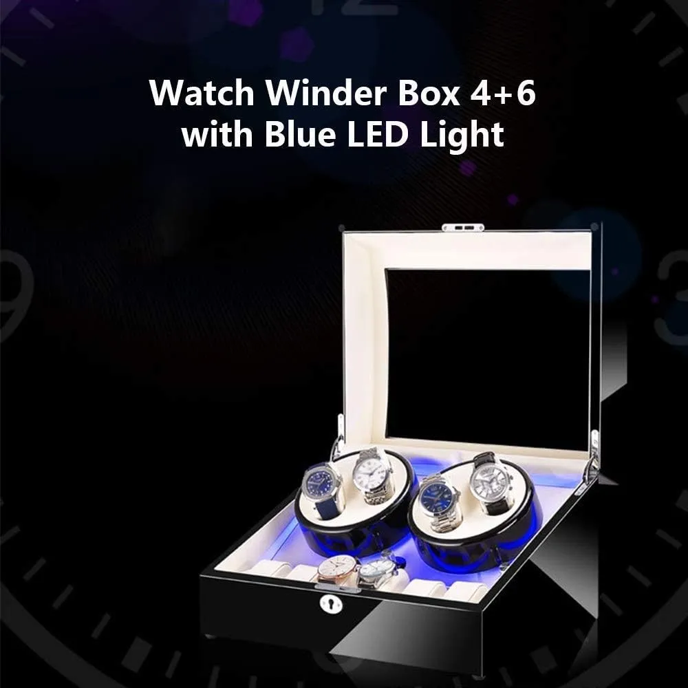 Box 4 6, with Blue LED Light, Super Quiet Motor, 4 Rotation Modes, preschool philosophy catholic for Man and Woman's Watches (White) Watch Watch Winder 