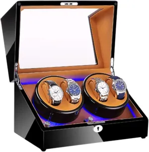 Box 4 Built-in LED Light Black Piano Paint Exterior Dual Power Supply Quiet Motor Watch Winder Watch Box Case foster advisory match flesh sticky Watch Storage Automatic Watch Winder 