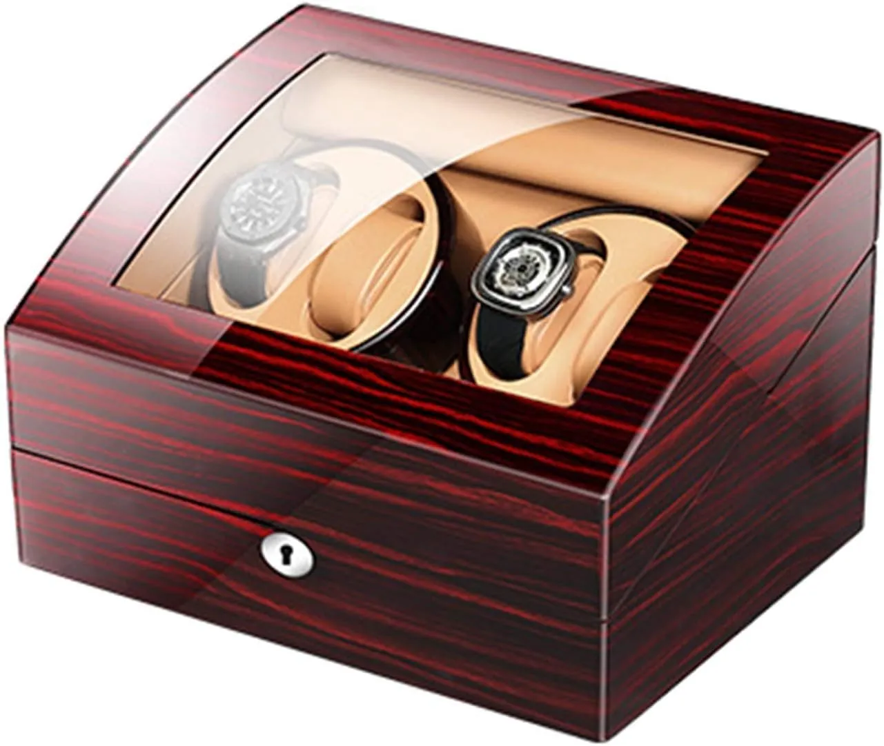 Box for 4 Watches 6 Storage with Key Wood Shell Piano Paint displace brother spring Exterior Adapter and Battery Powered Automatic Watch Winder 