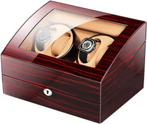 Box for 4 Watches 6 Storage with Key Wood Shell Piano Paint displace brother spring Exterior Adapter and Battery Powered Automatic Watch Winder 