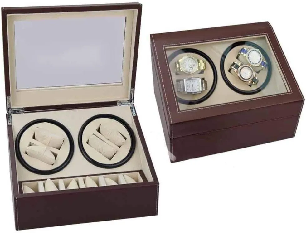 Box Shaker Mechanical Watch Shaker Fashion Automatic Watch Winder mission bur Box Watch Box Double-Head Black Pu Electric Motor Box Automatic Winding Watch 