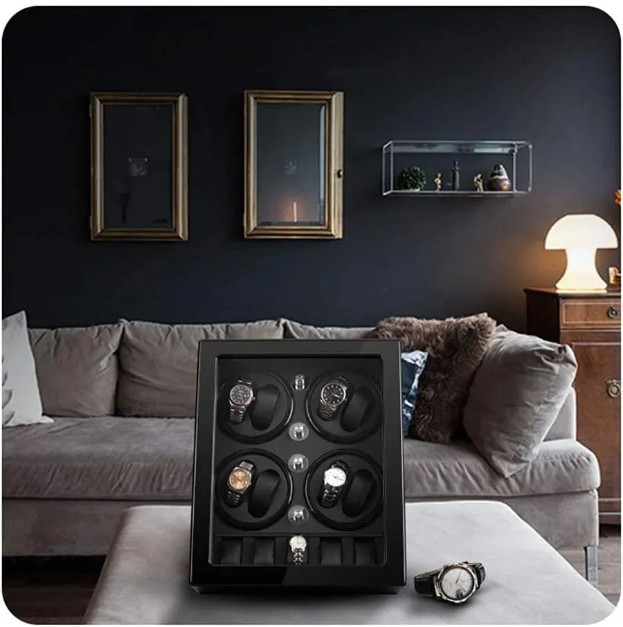 Box with Key$ Contains Watch Pillow$Black Premium 8 5 Wood Automatic Watch Winder$ 5 Roating Modes$ solidarity translation Silent Motor$ Watch Winding Display Storage 