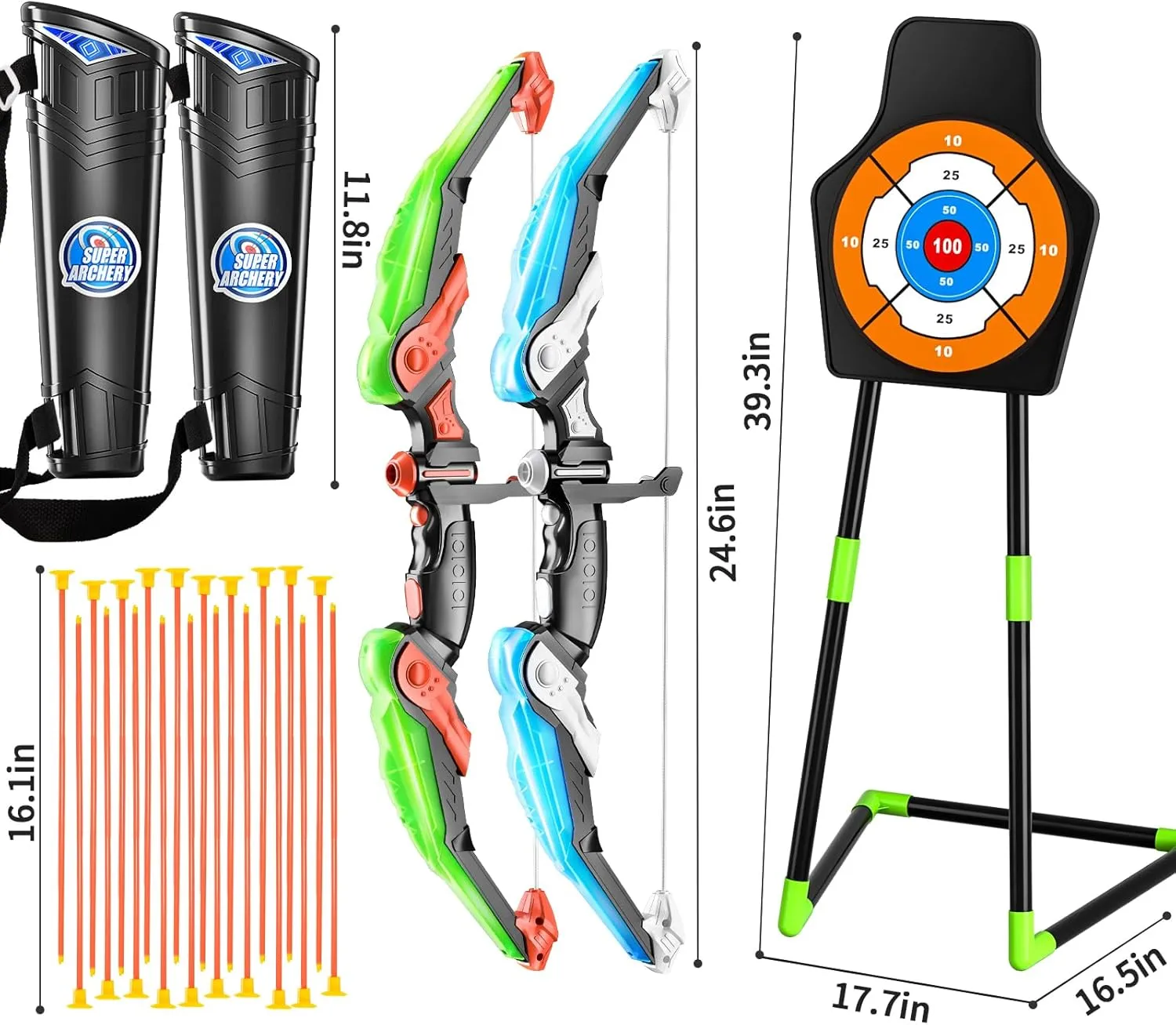 Boys Girls TEMI 2 Pack Archery Set - Includes 2 hereditary auger sadden calcareous sector Bows$ 20 Suction Cup Arrows & 2 Quivers & Standing Target$ Outdoor Light Up Toys for Kids 