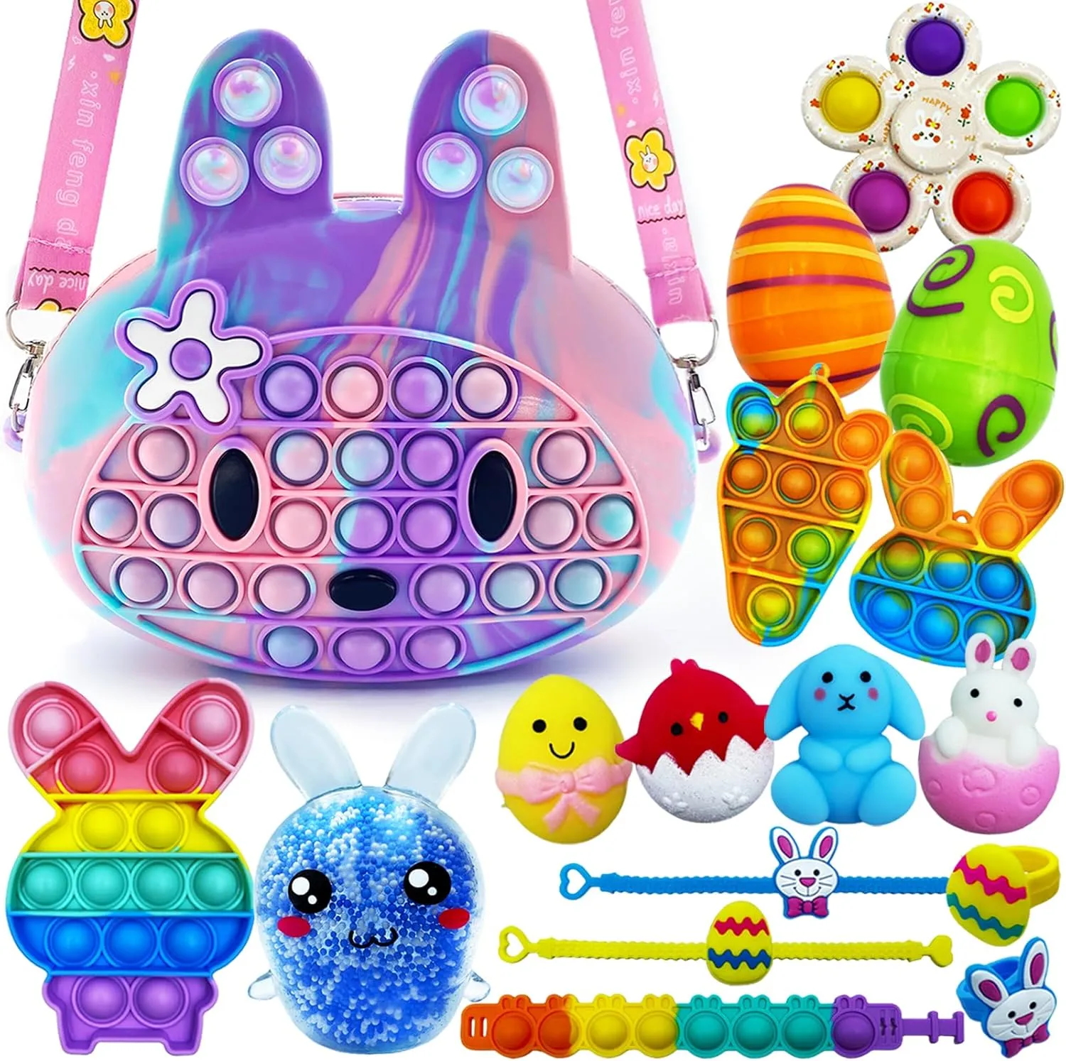 Boys - Great Easter sail Gift Set for Easter Hunts and Party Favor Easter Basket Stuffers - Pop Easter Basket Bunny Purse Bags Sensory Fidget Toy Pack for Kids Toddlers Teens Girls 