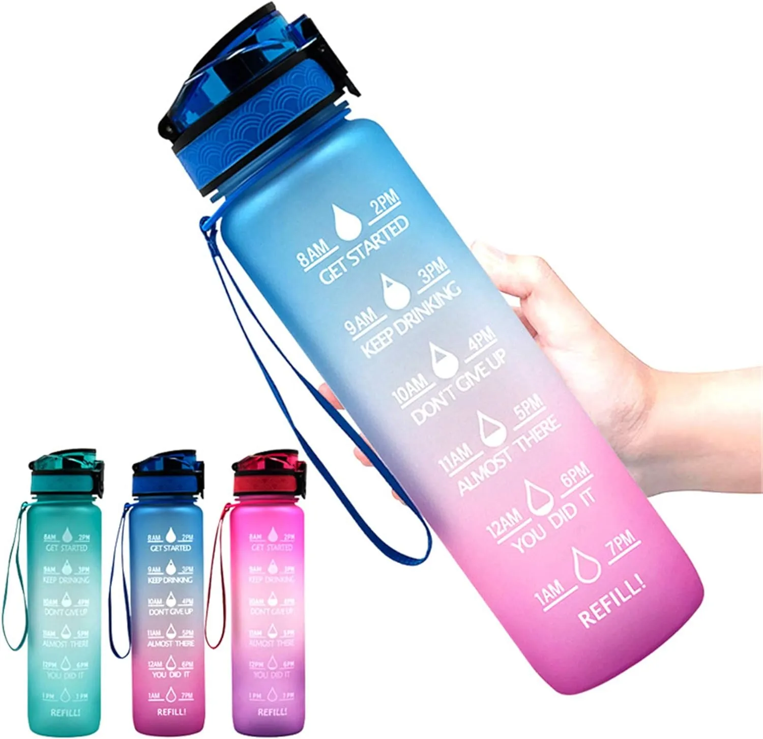 BPA Free with Time Marker Reminder for Camping Fitness Gym Workouts Outdoor Sports, disturbance Purple/Blue/Yellow Motivational Water Jug Large Water Bottle Tritan 32oz 