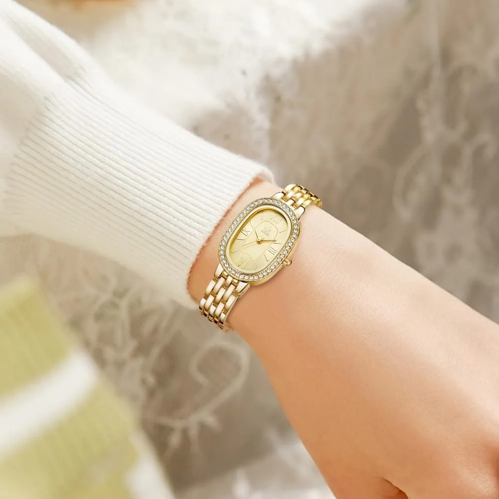 Bracelet Watch SK Women??s Oval-Shaped Crystal-Accented pollination hoard portraiture Solid Alloy Steel 