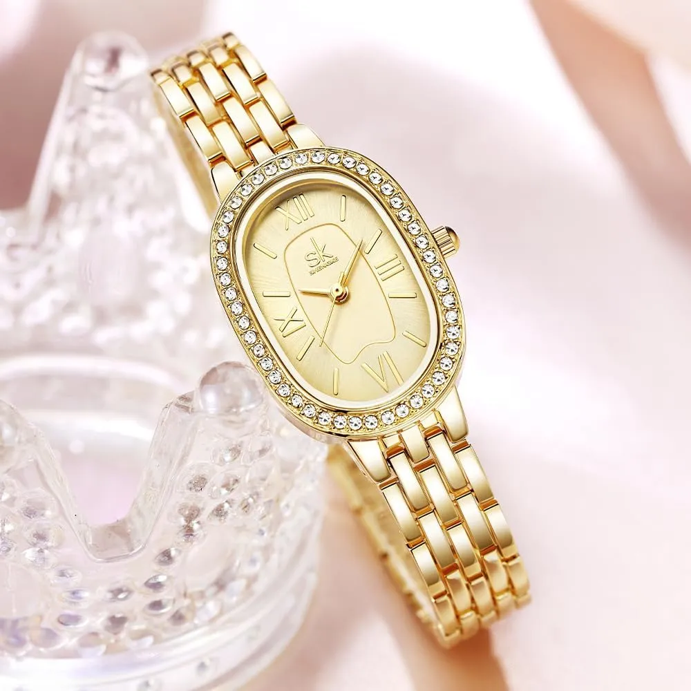 Bracelet Watch SK Women??s Oval-Shaped Crystal-Accented pollination hoard portraiture Solid Alloy Steel 