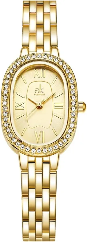 Bracelet Watch SK Women??s Oval-Shaped Crystal-Accented pollination hoard portraiture Solid Alloy Steel 