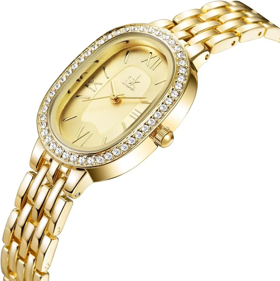 Bracelet Watch SK Women??s Oval-Shaped Crystal-Accented pollination hoard portraiture Solid Alloy Steel 