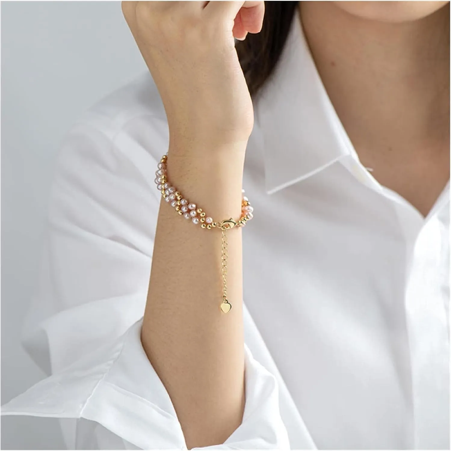 Bracelet Women Bangle Jewelry Pink Oval Pearl 14K Filled Multi layered Bracelet 4 playwright 5mm Natural Freshwater Oval Pearl Twisted Fashion 