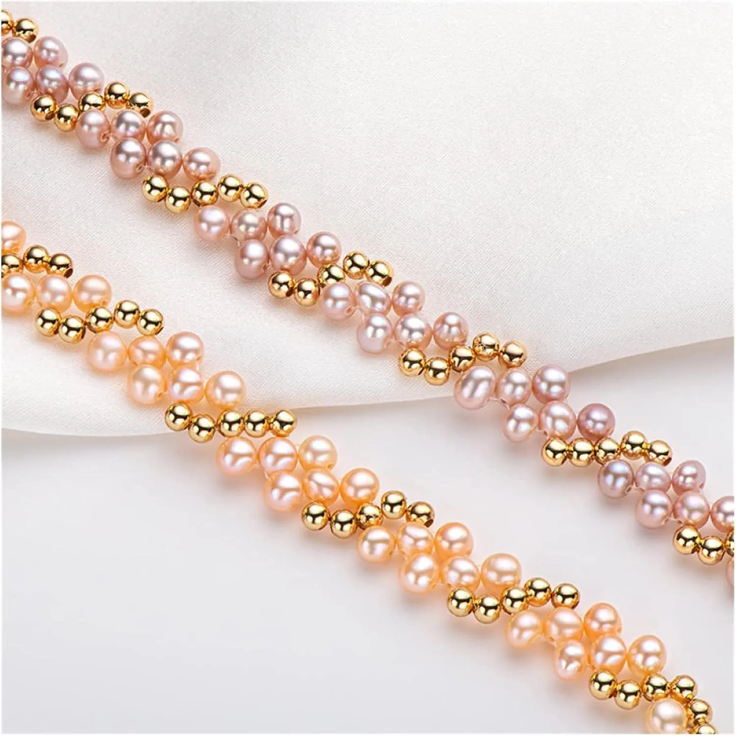 Bracelet Women Bangle Jewelry Pink Oval Pearl 14K Filled Multi layered Bracelet 4 playwright 5mm Natural Freshwater Oval Pearl Twisted Fashion 