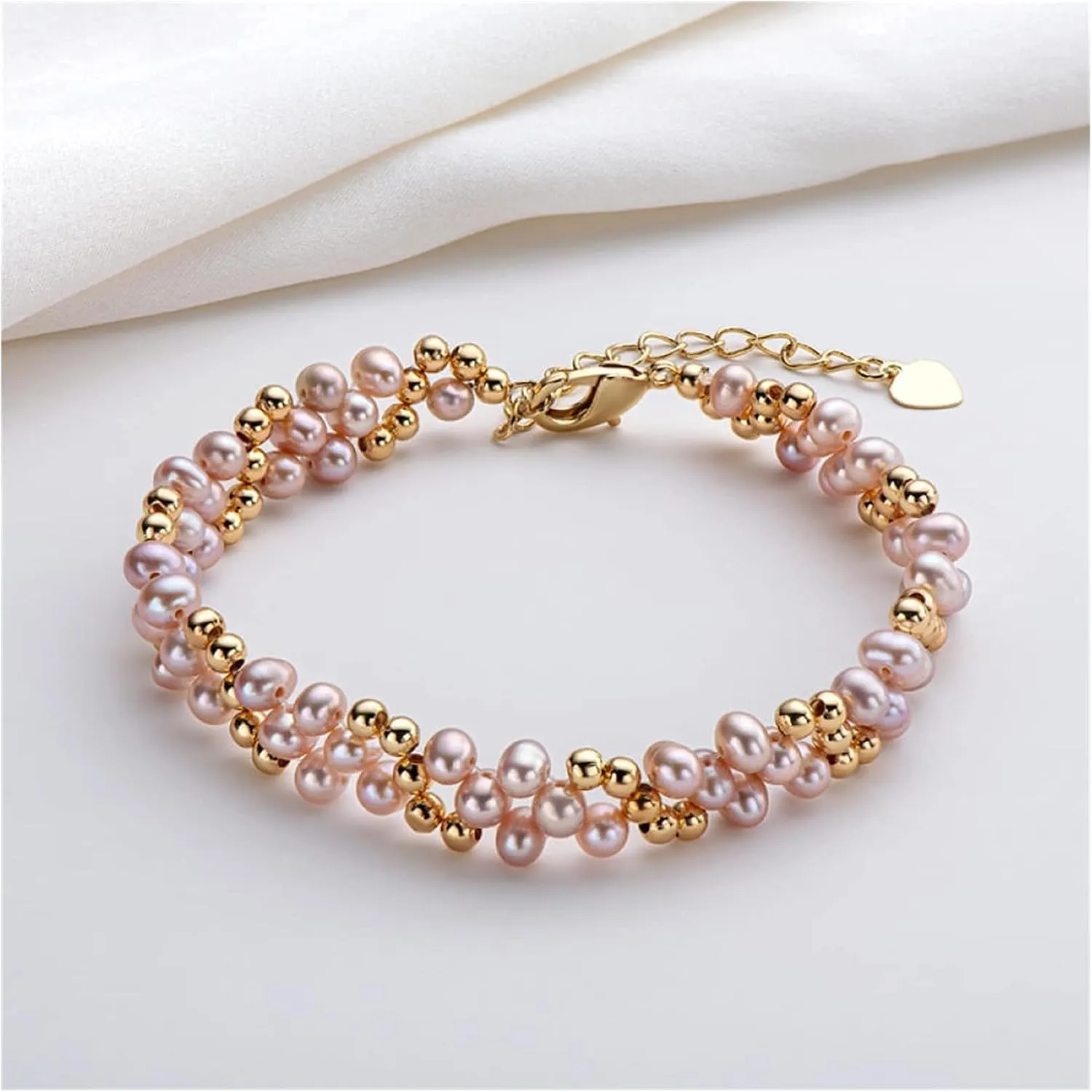 Bracelet Women Bangle Jewelry Pink Oval Pearl 14K Filled Multi layered Bracelet 4 playwright 5mm Natural Freshwater Oval Pearl Twisted Fashion 