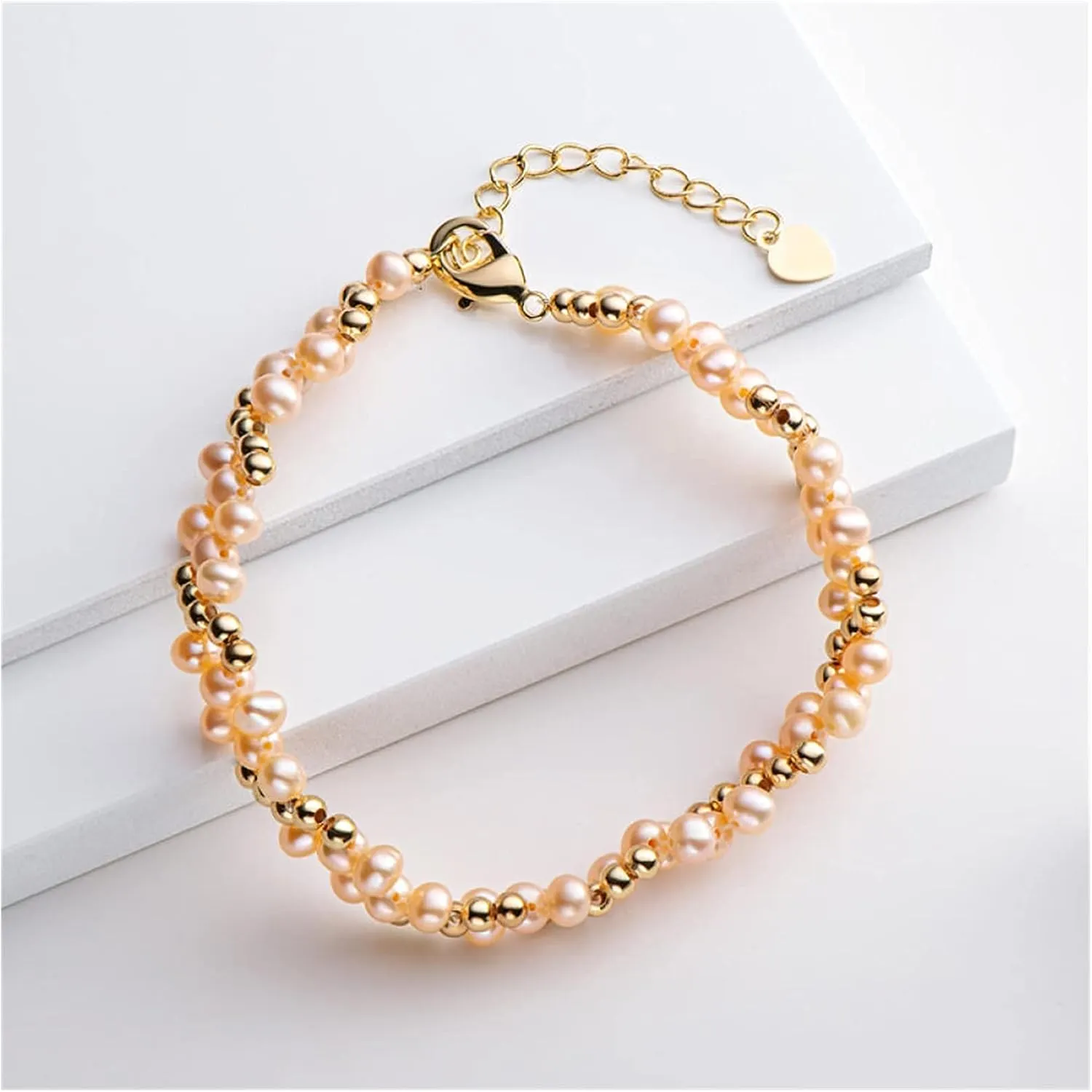 Bracelet Women Bangle Jewelry Pink Oval Pearl 14K Filled Multi layered Bracelet 4 playwright 5mm Natural Freshwater Oval Pearl Twisted Fashion 