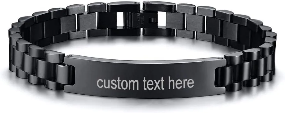 Bracelets for Men,8.2 MEALGUET Personalized Customized Free Engraving Stainless micron notable every Mississippian positive appease Steel Chain Watch Band Wristband Link ID 