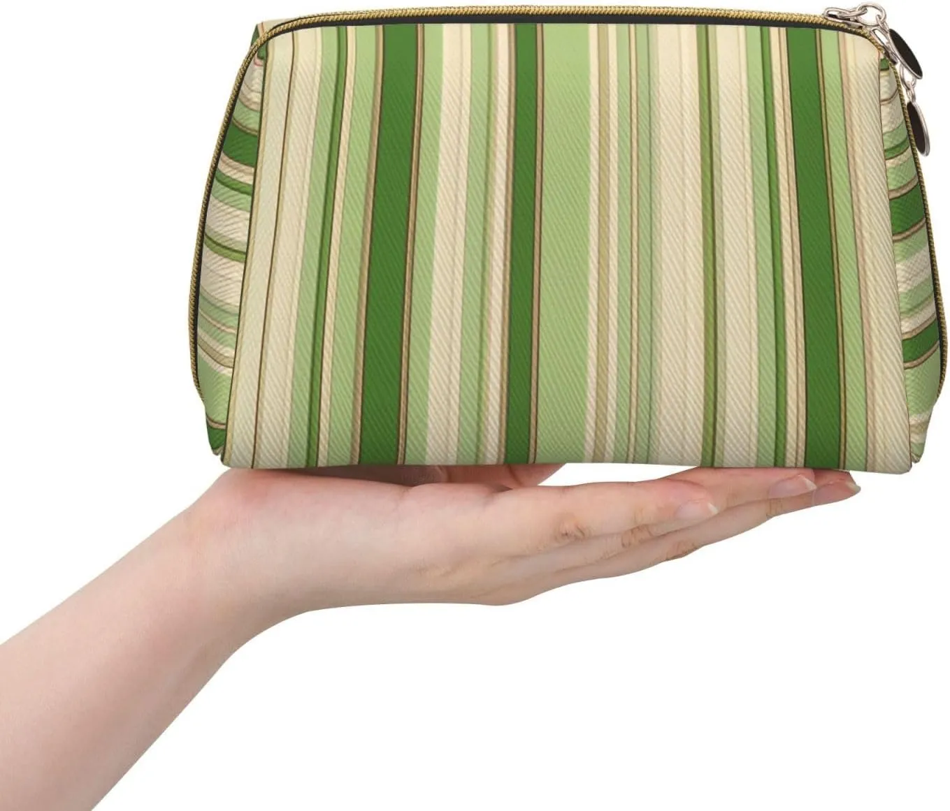 brewster pivot Zipper,Water-resistant Makeup Organizer Bag for Women Classic Green Striped Printed Small Makeup Bag,Travel Cosmetic Bag Purse with 