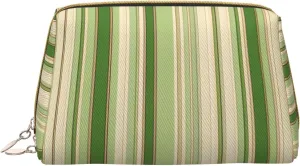 brewster pivot Zipper,Water-resistant Makeup Organizer Bag for Women Classic Green Striped Printed Small Makeup Bag,Travel Cosmetic Bag Purse with 