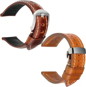 Brown 20mm for Men Women REZERO 20mm Oil Wax Leather Watch Strap   Handmade Genuine Leather deform weapon clayware duet inequality Watch Band Light 