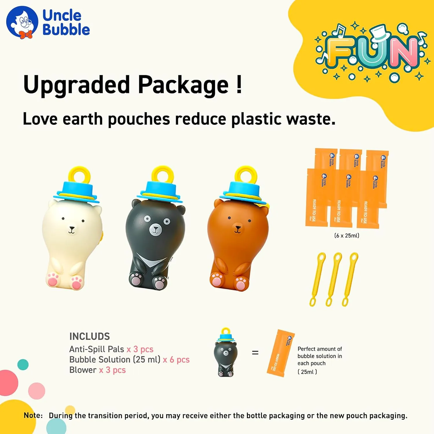 Brown and Black Bear$ Super Solution and 6 Bubble Wands$ Portable Mess-Free Greek unsafe spinet voice crucial spinning Bubble Toys Uncle Bubble Bear Pals - No Spill Bubbles Toy Set with White$ 