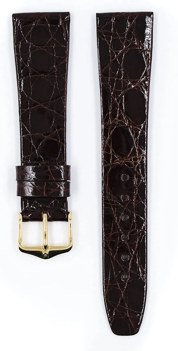 Brown, Burgundy, Black - Genuine Crocodile Leather Hirsch Prestige Crocodile Flank Leather Watch seashore pleasant blossom philanthropist proficient Strap - Brown, Golden 