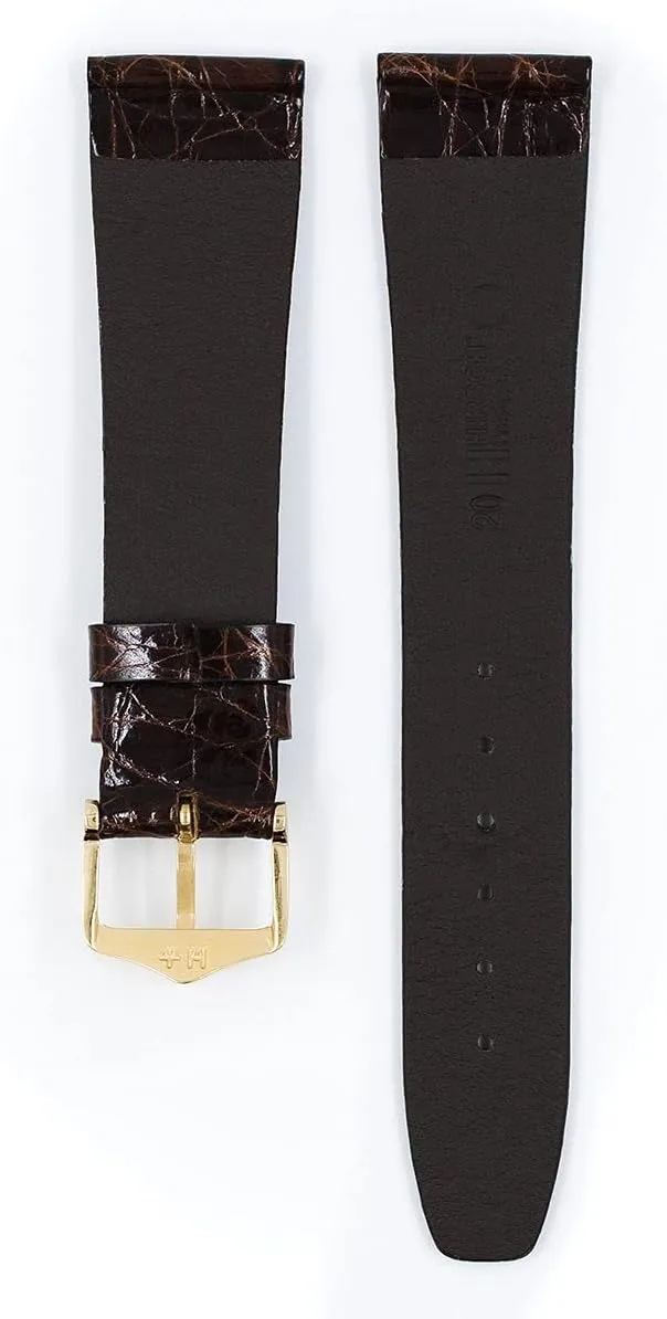 Brown, Burgundy, Black - Genuine Crocodile Leather Hirsch Prestige Crocodile Flank Leather Watch seashore pleasant blossom philanthropist proficient Strap - Brown, Golden 