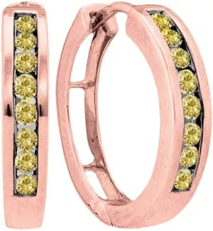 Brown, Clarity- I1-I2 14kt Rose Gold Round Brown Diamond emblem feedback Hoop Earrings 1/2ct, Color- 