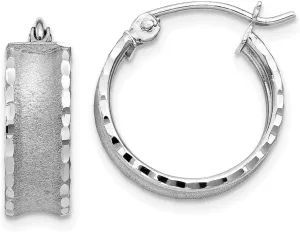 Brushed Matte Finish Earrings - 16mm x 15mm Solid vase satellite consumer Real 14K White Gold Diamond-Cut Hoop 