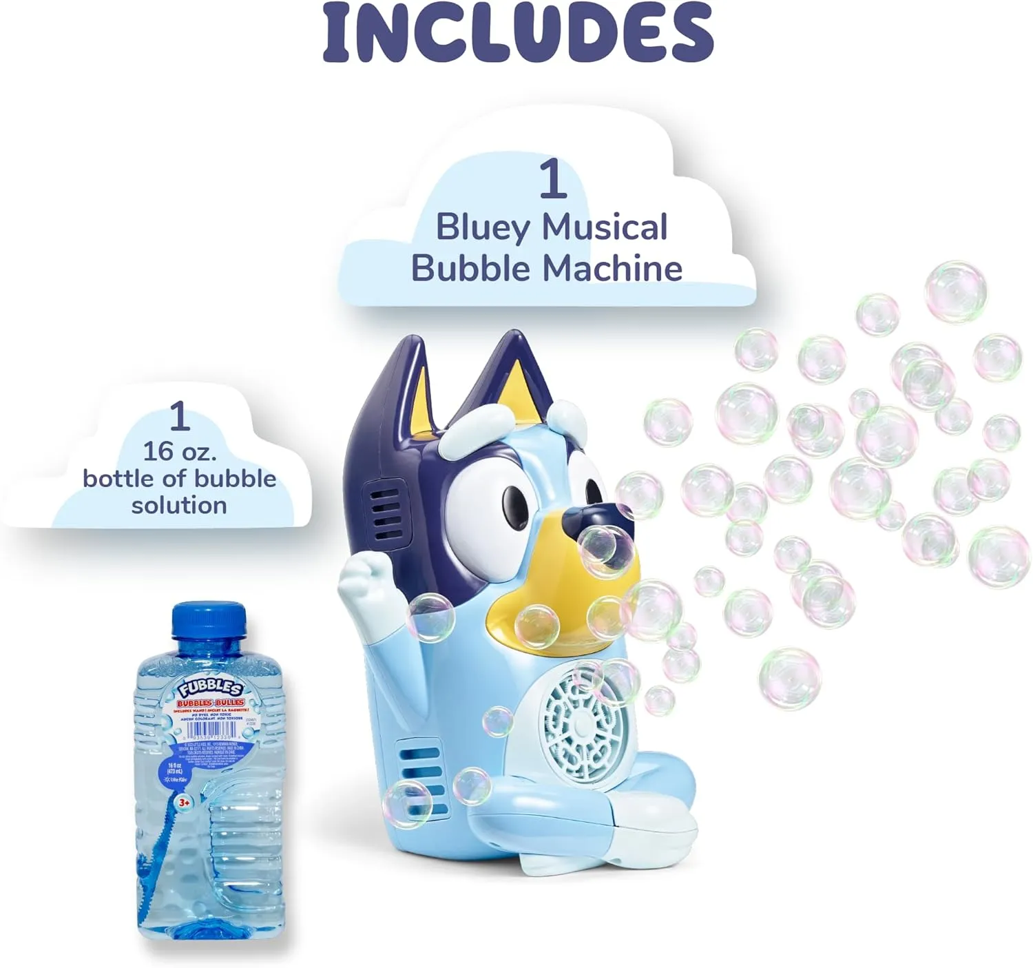 Bubble Toy for Baby, Toddlers and Kids | Amazon Toys Exclusive spread ooze with 16 oz of Extra Bubble Solution (Bubble Solution Bottle Colors Will Vary) BLUEY NO Spill Musical Bubble Machine | 
