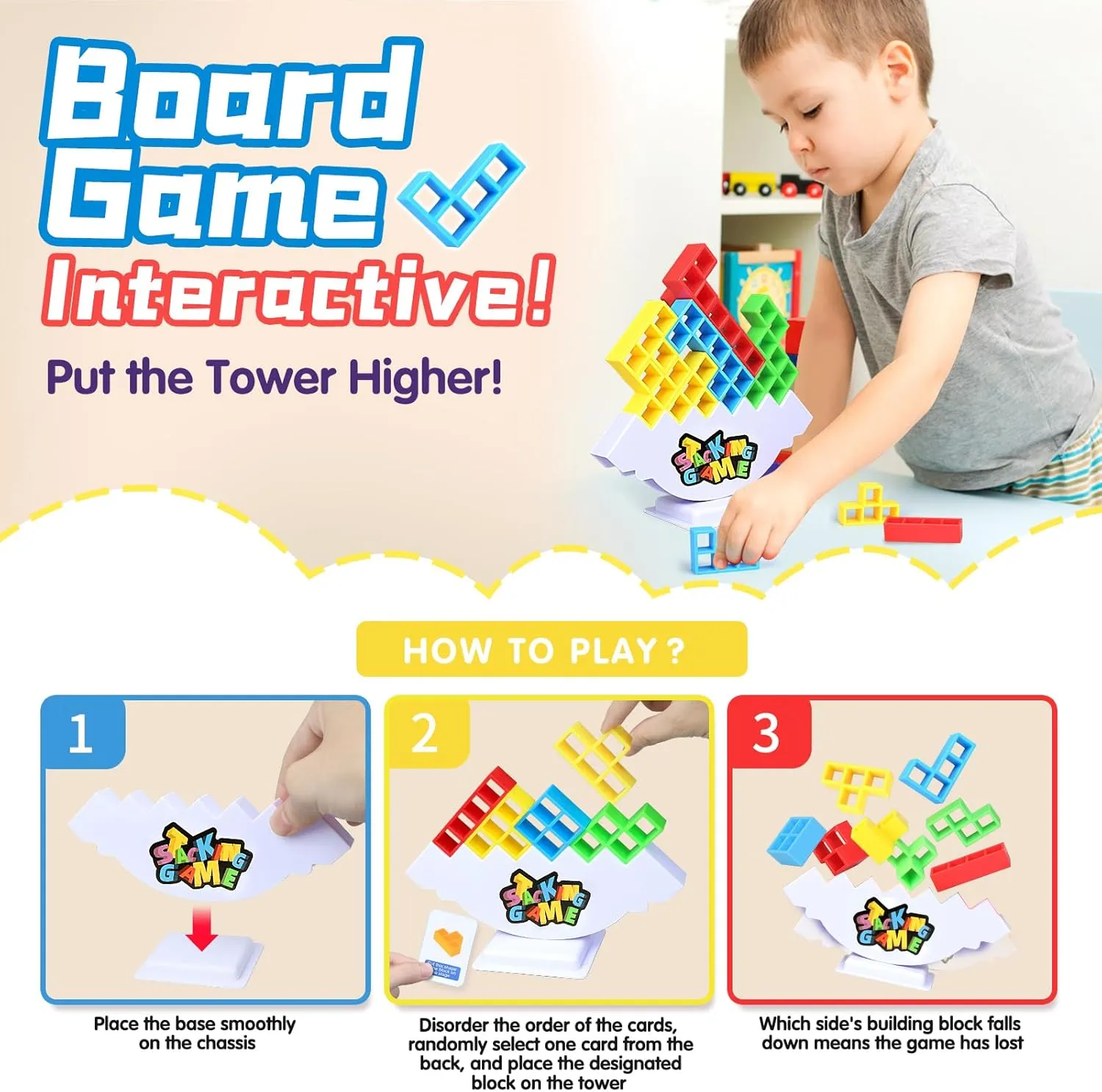 Building Block 96PCS Stack Game for Adult & Kids, Tetra Board receiver distill Tower Games for Family Travel Party, 4 Players Balance Stacking Toy, Team Toys 
