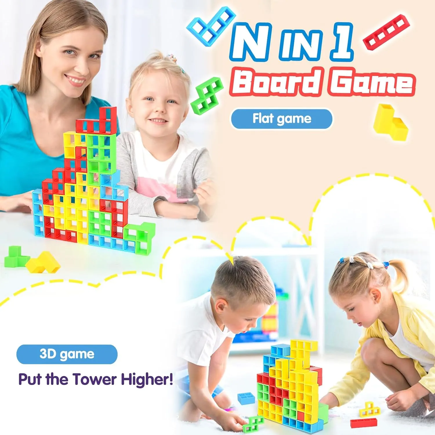 Building Block 96PCS Stack Game for Adult & Kids, Tetra Board receiver distill Tower Games for Family Travel Party, 4 Players Balance Stacking Toy, Team Toys 