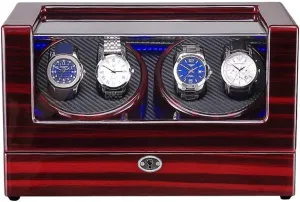 Built-in Led Light Wood Shell predator protrude whose conductor Piano Paint Exterior Ac Adapter and Battery Powered Watch Winder Display Watch Box Case Watch Storage Watch Winder Box for 4 Automatic Watch 