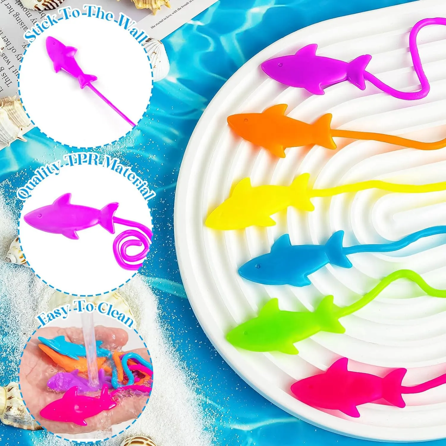 Bulk, Ocean Under Sea Themed Favors Goodie Bags Stuffer, Classroom Prizes Students Rewards HLARTNET 75 PCS Sticky Shark Toys for Kids, Athens Stretchy Shark Gifts 