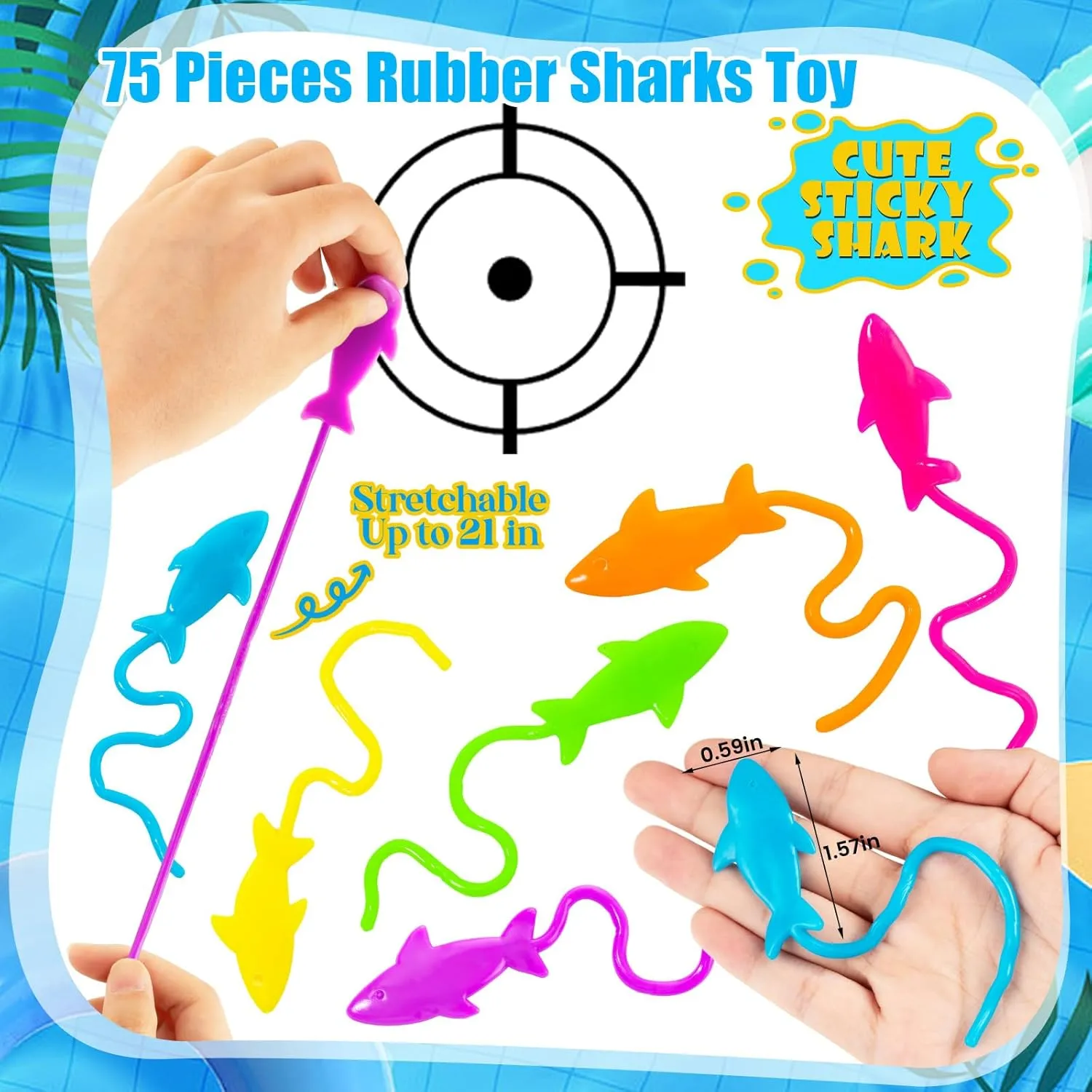 Bulk, Ocean Under Sea Themed Favors Goodie Bags Stuffer, Classroom Prizes Students Rewards HLARTNET 75 PCS Sticky Shark Toys for Kids, Athens Stretchy Shark Gifts 