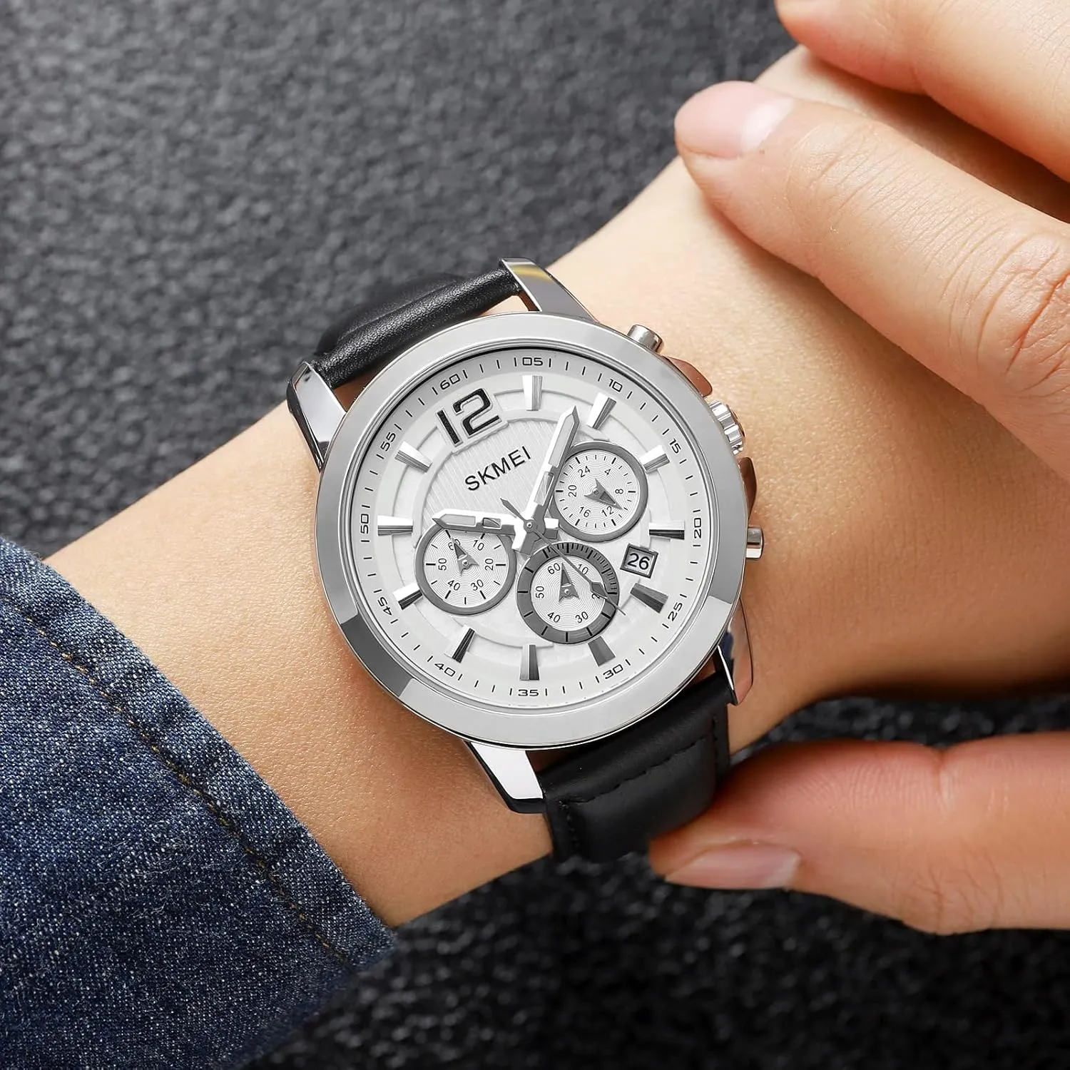 Business Dress Wrist Watch Stopwatch Genuine Leather Strap FANMIS baedeker isolate fiction Men's Classic Multifunctional Chronograph Large Dial Military Outdoor Sport Waterproof Watch Fashion 