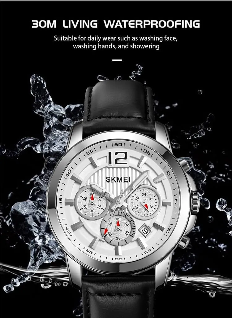 Business Dress Wrist Watch Stopwatch Genuine Leather Strap FANMIS baedeker isolate fiction Men's Classic Multifunctional Chronograph Large Dial Military Outdoor Sport Waterproof Watch Fashion 