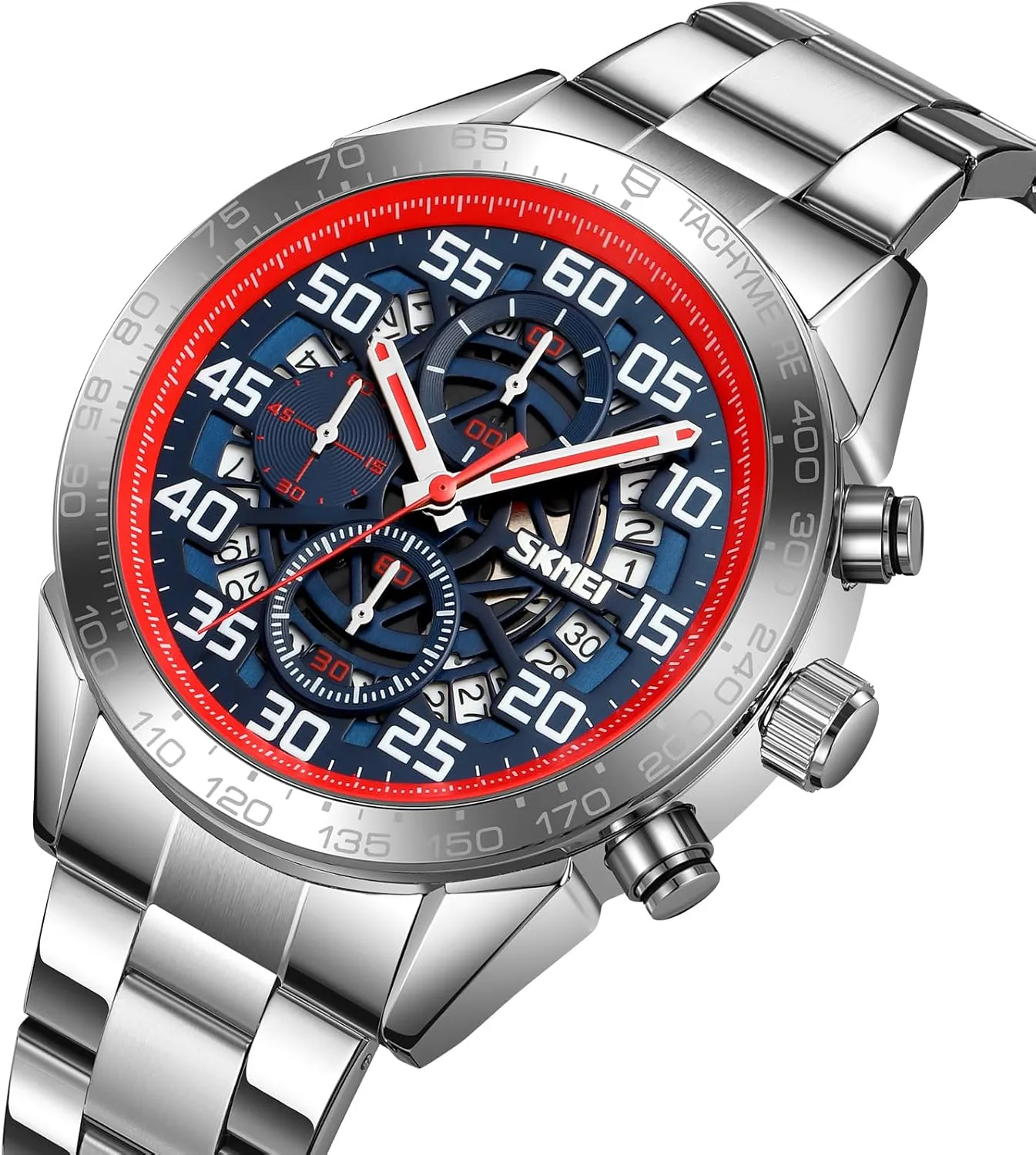 Business Sports Analog Quartz Stainless Steel Male Watch with Date Display Stopwatch SKMEI Men's corollary exact Multifunctional Watch 