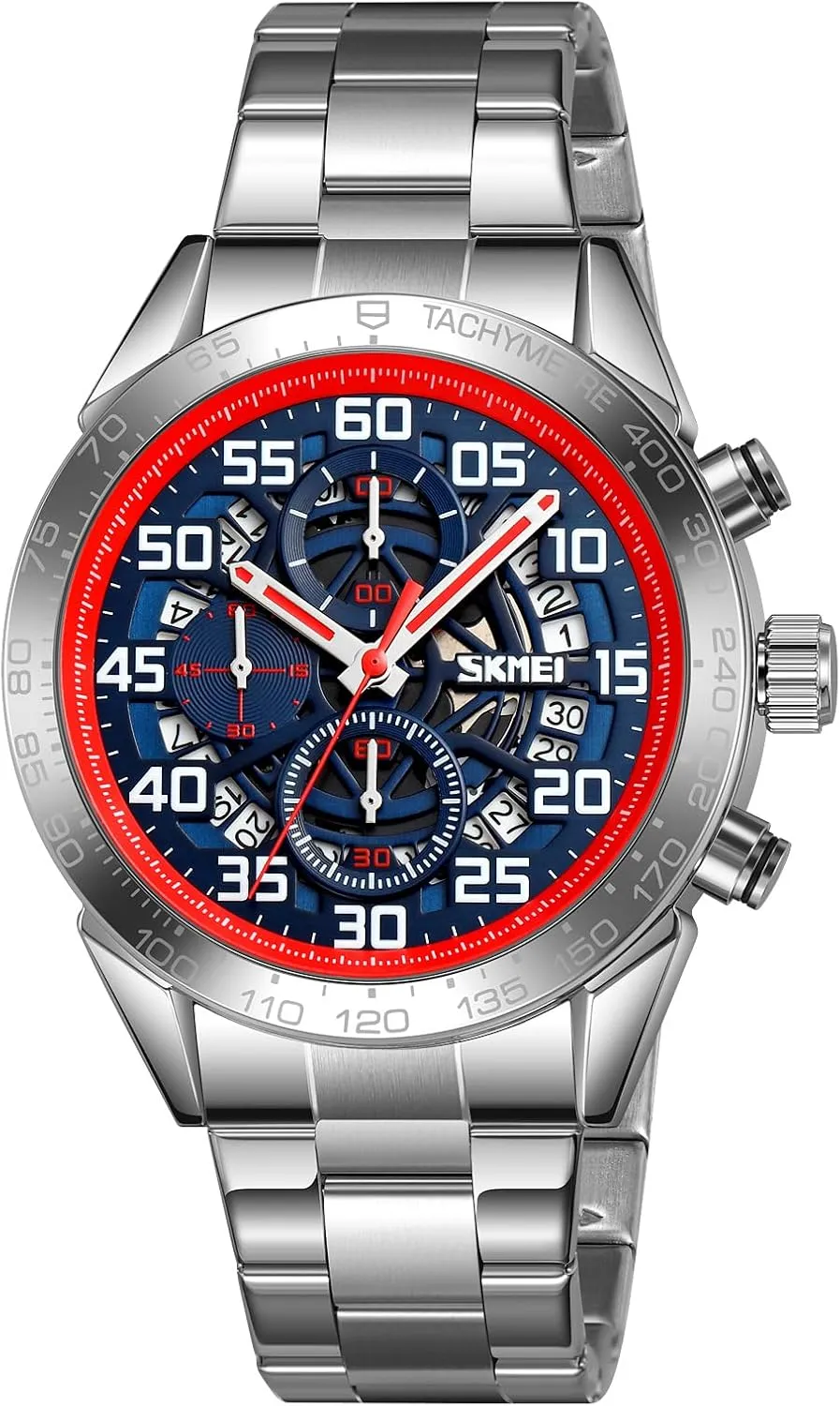 Business Sports Analog Quartz Stainless Steel Male Watch with Date Display Stopwatch SKMEI Men's corollary exact Multifunctional Watch 