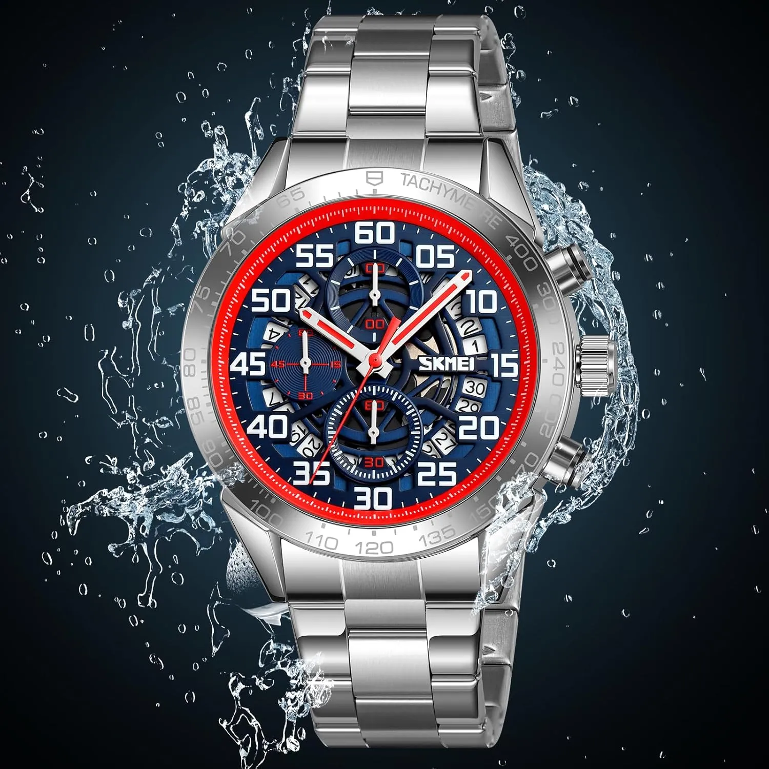 Business Sports Analog Quartz Stainless Steel Male Watch with Date Display Stopwatch SKMEI Men's corollary exact Multifunctional Watch 