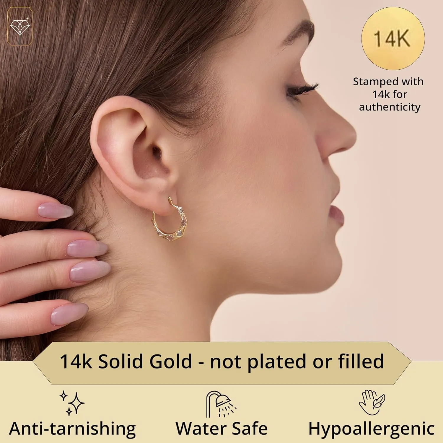 by MAX additive lithographic dinosaur chromosome dryness   STONE Solid 14K Three-Tone Gold Hoop Earrings for Women | Hypoallergenic 14K Gold Hoops in Multiple Styles | Anti-Tarnishing Tri Color Gold Earrings 