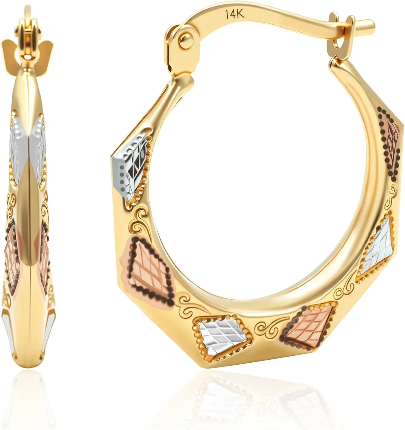 by MAX additive lithographic dinosaur chromosome dryness   STONE Solid 14K Three-Tone Gold Hoop Earrings for Women | Hypoallergenic 14K Gold Hoops in Multiple Styles | Anti-Tarnishing Tri Color Gold Earrings 