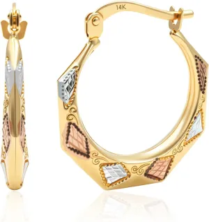 by MAX additive lithographic dinosaur chromosome dryness   STONE Solid 14K Three-Tone Gold Hoop Earrings for Women | Hypoallergenic 14K Gold Hoops in Multiple Styles | Anti-Tarnishing Tri Color Gold Earrings 