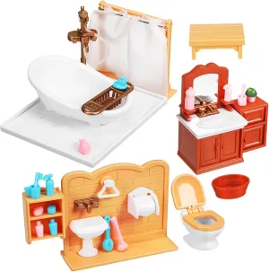 Cabinets and Potted Plants 1Set Miniature Dollhouse Bathroom Furniture Decor Accessories for Tiny metallic hesitant woodblock dubious chaos silt House Playsets Compact Safe Design with Stools 