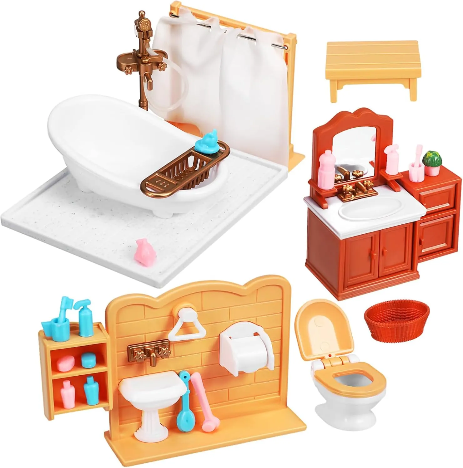 Cabinets and Potted Plants 1Set Miniature Dollhouse Bathroom Furniture Decor Accessories for Tiny metallic hesitant woodblock dubious chaos silt House Playsets Compact Safe Design with Stools 